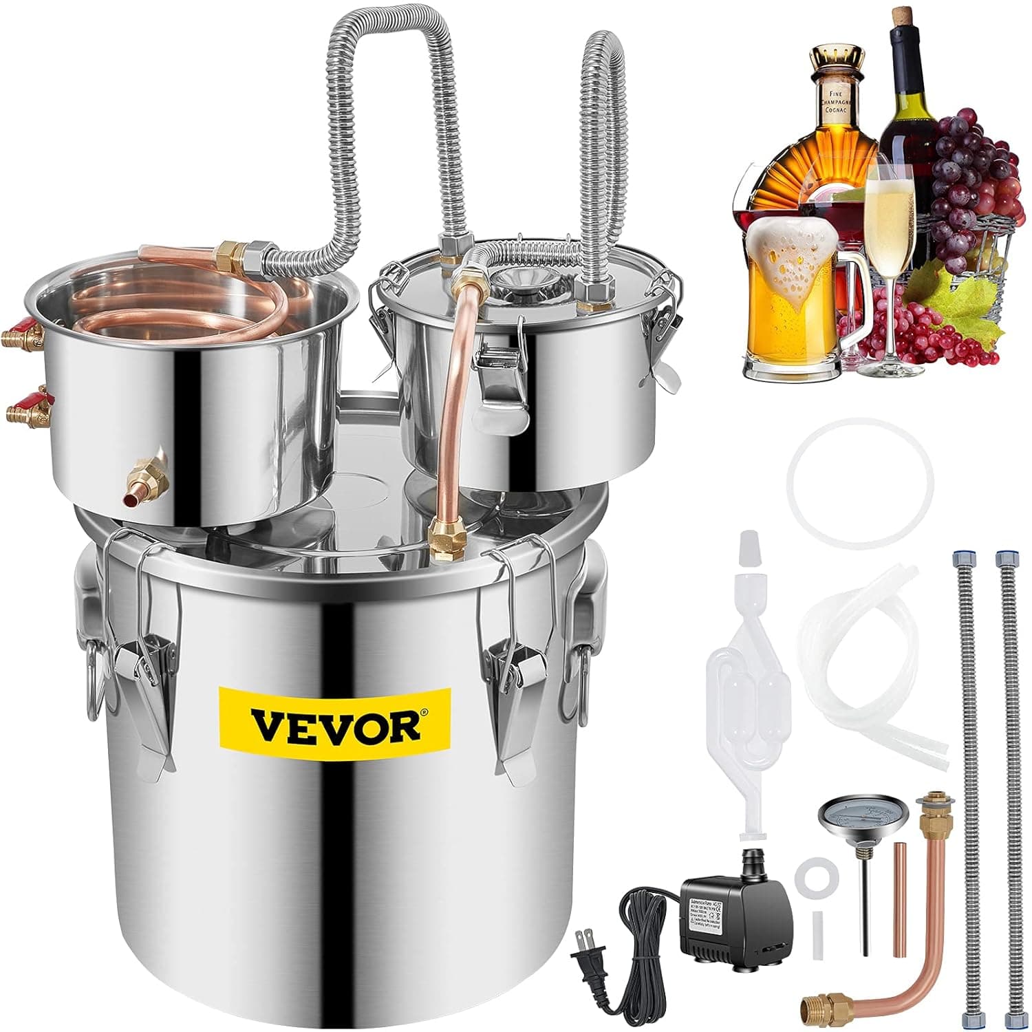 VEVOR Destilador de água 12,3 l máquina para água estilada caseira desestilação filtro purificador aço inoxidável estilador de água água água divisor filtro de desestilação de água pura