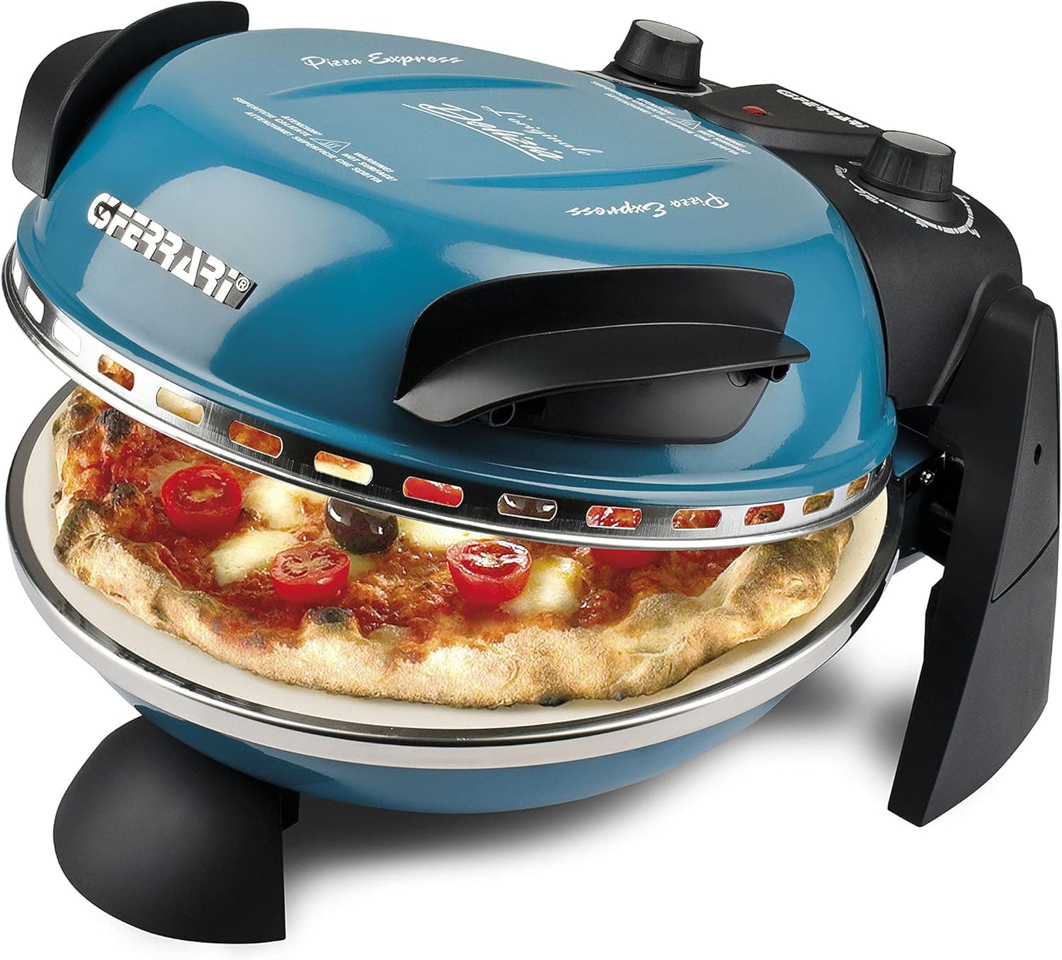 G3 Ferrari G10006 - Pedra refratária única, pizza express delelia, forno de pizza, 1200 W, 400 °C, azul 