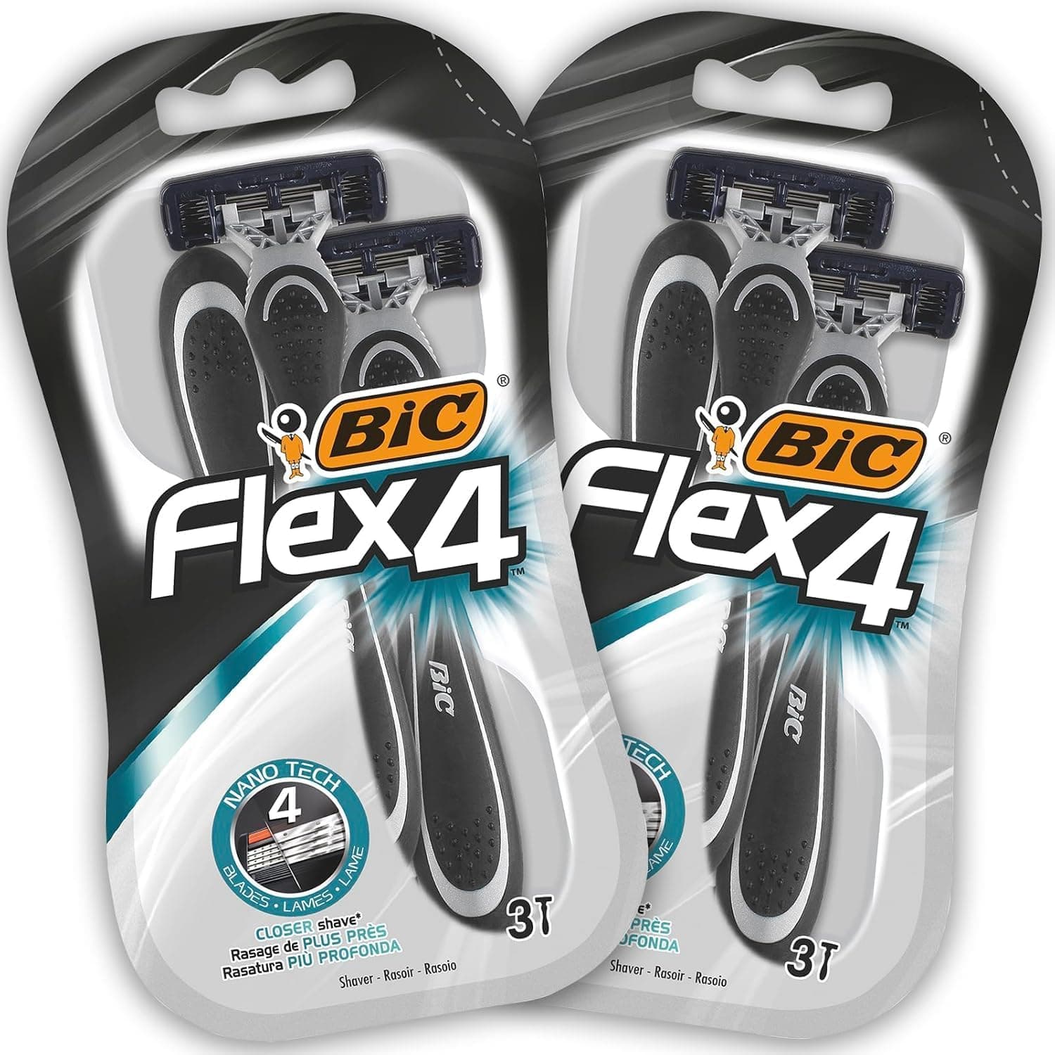 BIC RAZORS Flex4 Máquinas descartáveis para homem cor preta - pacote de 2