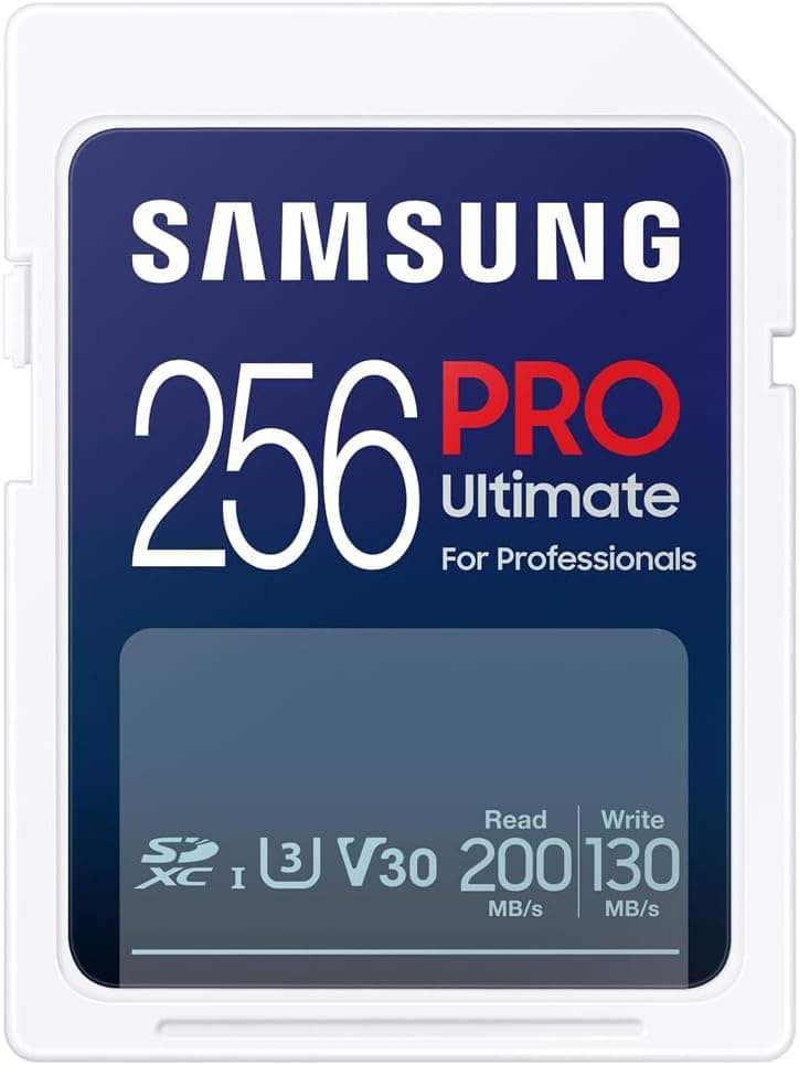 Samsung PRO Ultimate cartão de memória SD, 256 GB, leitura 200 MB/s, escrita 130 MB/s, UHS-I, C10, U3, V30, 4K UHD, para Smartphone, drone ou câmara de ação (MB-SY256S)