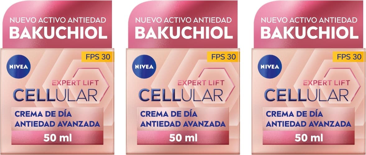 NIVEA Cellular Expert Lift Advanced | Creme de dia antienvelhecimento com ácido hialurónico e bakuchiol, FPS30, 50 ml x 3