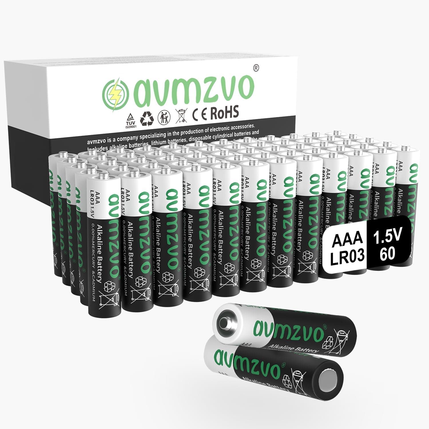 avmzvo Pilhas AAA, LR03 1,5 V, 60 unidades, potência durável, potente, alcalinas, pode ser usada para brinquedos, despertadores e outros dispositivos eletrónicos