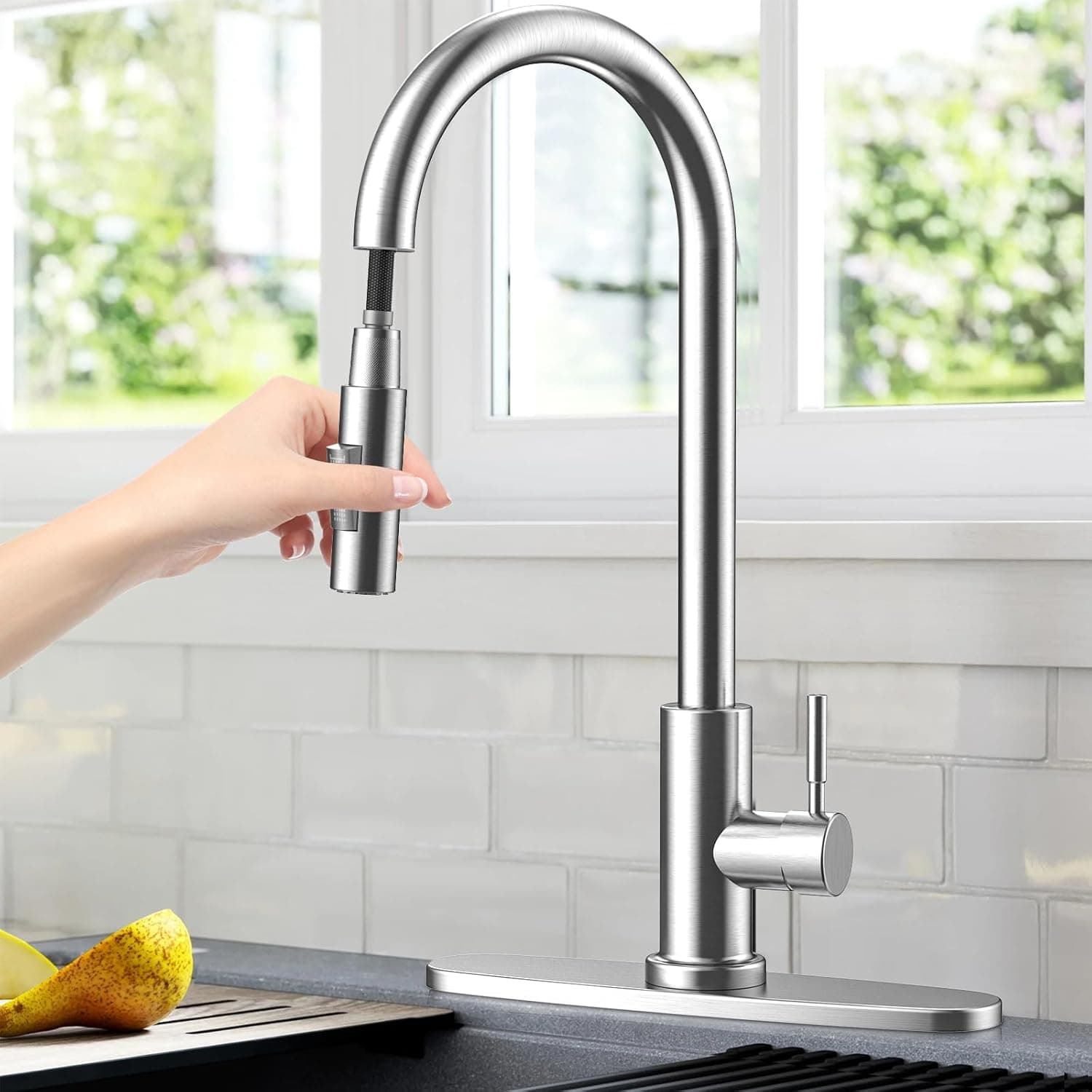 Torneira de cozinha removível, misturador de pia com base removível, 2 funções cano giratório a 360° torneira de cozinha lava-louças água quente e fria de aço inoxidável