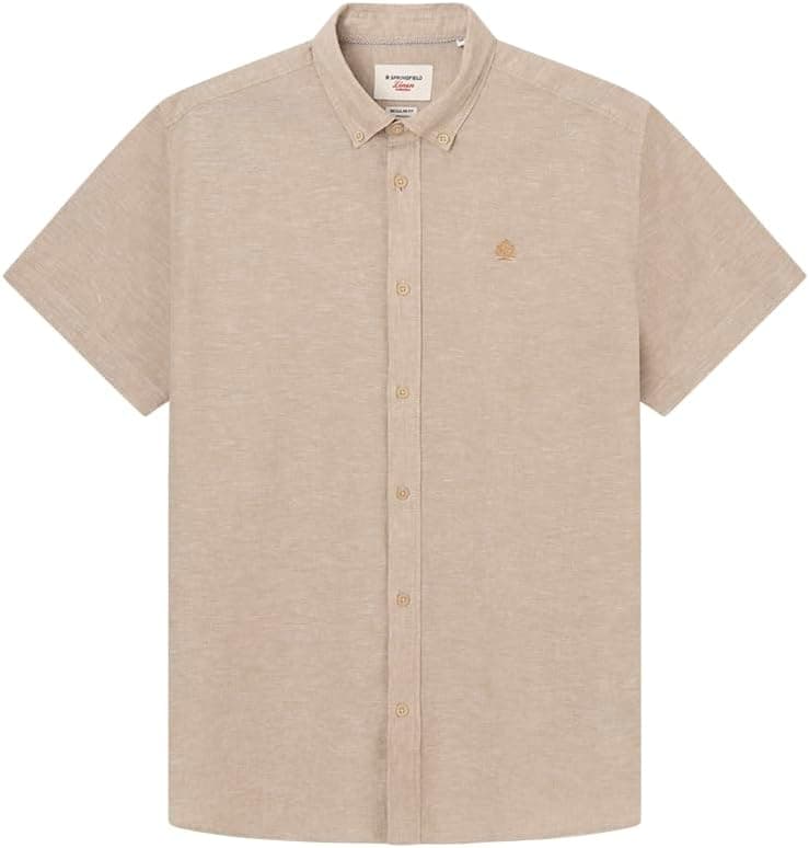SPRINGFIELD - Camisa Reconsider Básica de Manga Comprida, Corte Regular para Homem, Tamanho M, Bege Standard