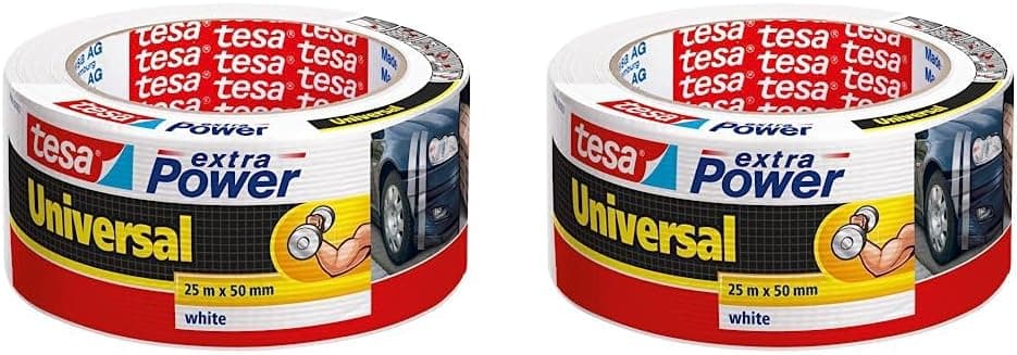 tesa Extra Power Universal, fita adesiva americana reforçada para reparar, fixar, grupar, reforçar ou selar, branca, 25 m x 50 mm (embalagem de 2)