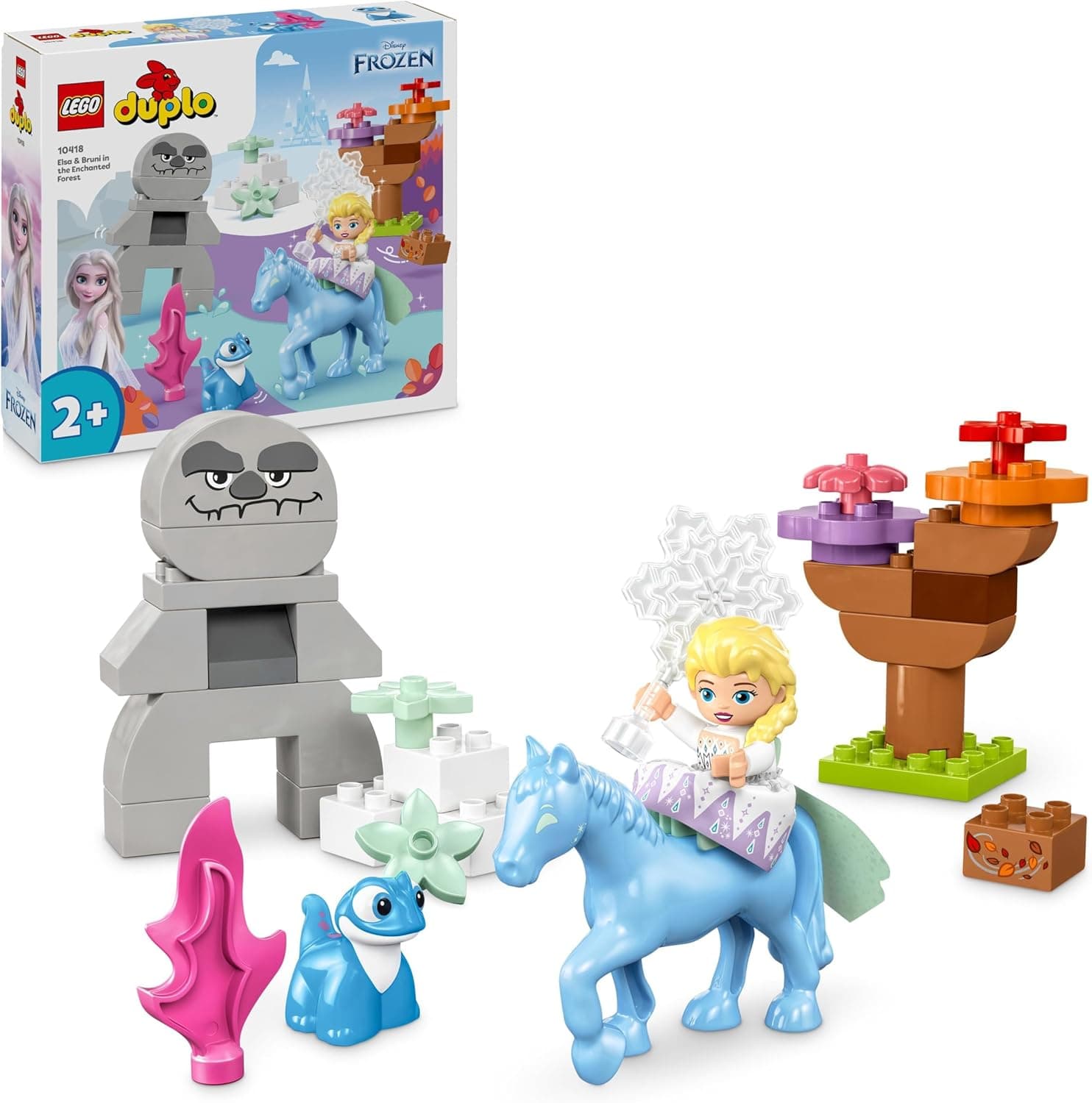 LEGO Duplo | Disney Elsa e Bruni na floresta encantada brinquedo de construção de fantasia para meninas e meninos de 2 anos ou mais, com 4 personagens, boneca de Frozen II e figura de cavalo 10418