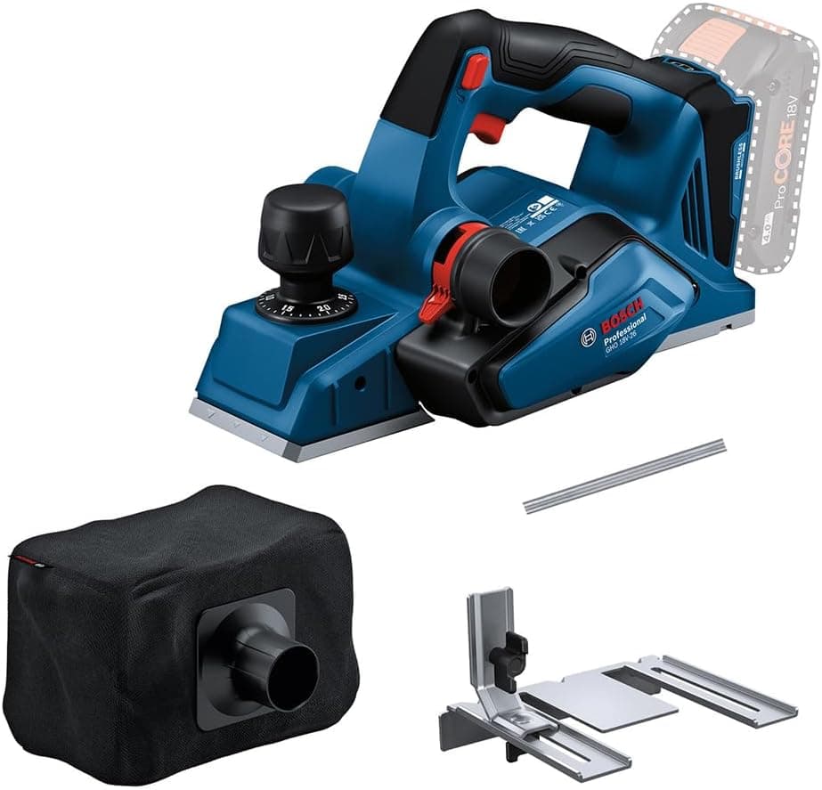 Bosch Professional 18 V System escova a bateria GHO 18 V-26 (Brushless, incl. Saco para pó, batente paralelo, 1 lâmina Wood Razor, sem baterias ou carregador)