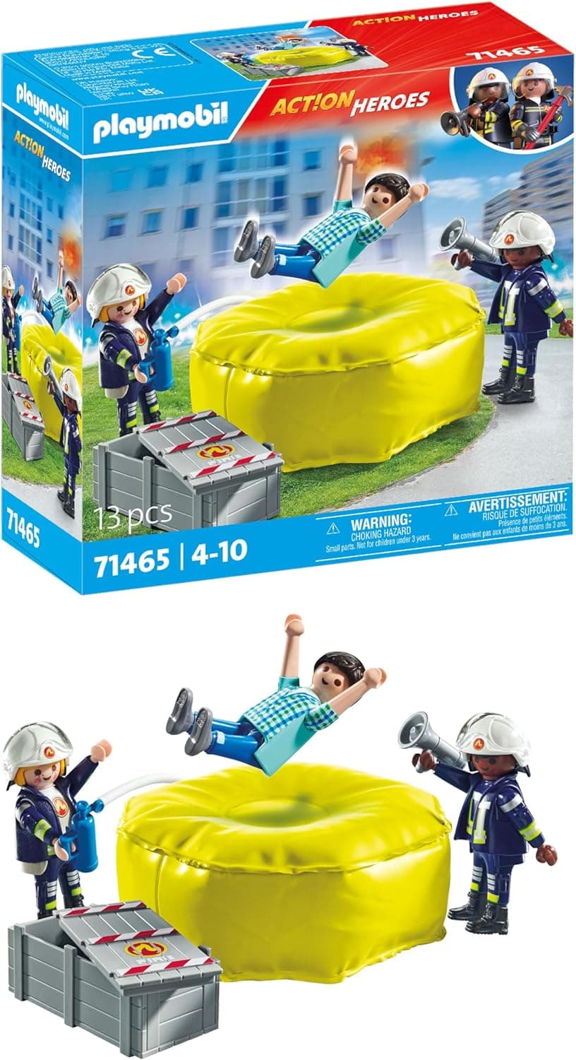PLAYMOBIL Action Heroes 71465 Bombeiros com tapete, com capacetes, um megafone e um extintor, jogos de RPG imaginativos e divertidos, brinquedos para crianças a partir de 4 anos