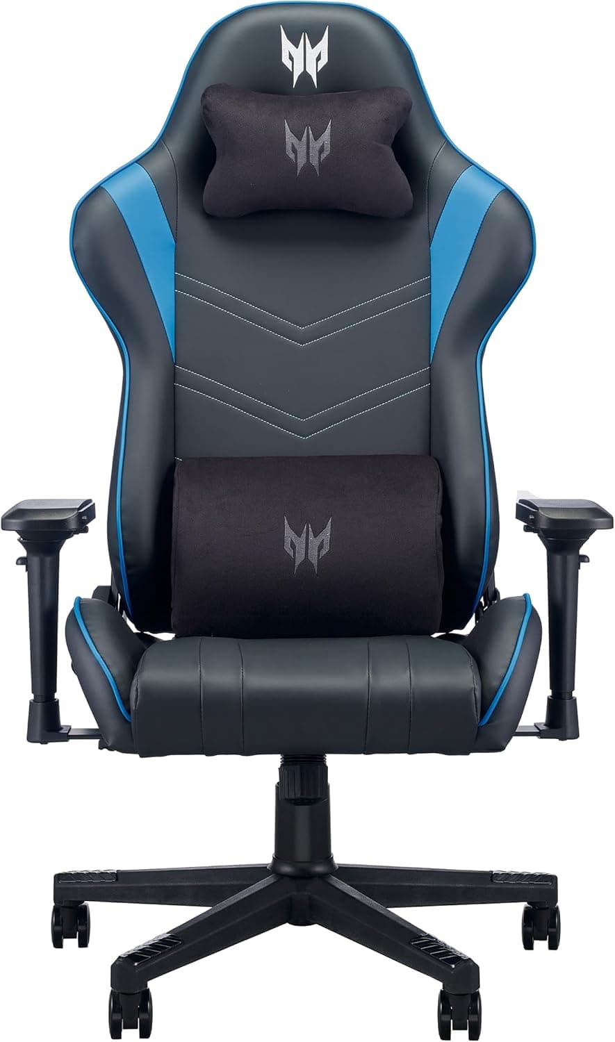 Predator Chair Gaming Cadeira Gamer ergonómica, almofada lombar, cabeça removível, apoios de braço ajustáveis, couro sintético, 87 x 69 x 139, preto e azul