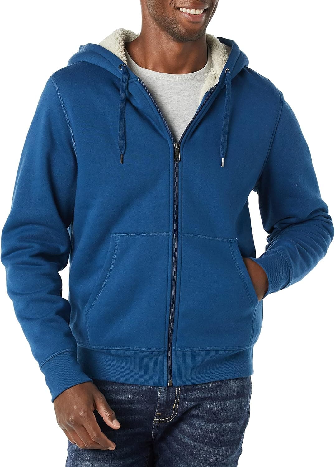 Amazon Essentials Camisola polar com capuz, fecho de correr completo e forro Sherpa para homem