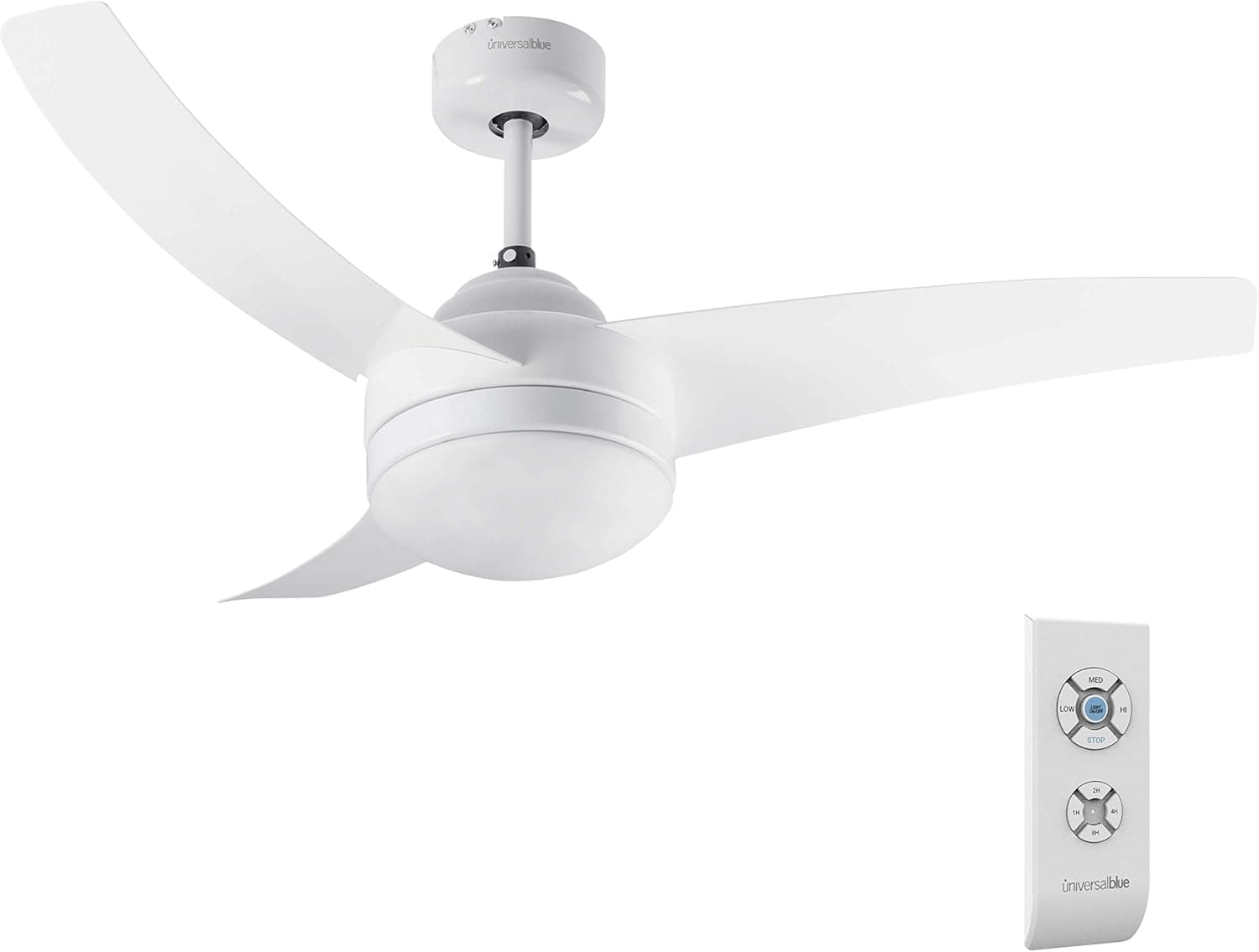 UNIVERSALBLUE Ceiling Fan | Ventoinha de teto com luz, 3 velocidades, temporizador, comando remoto e 3 pás para divisões até 21 m²