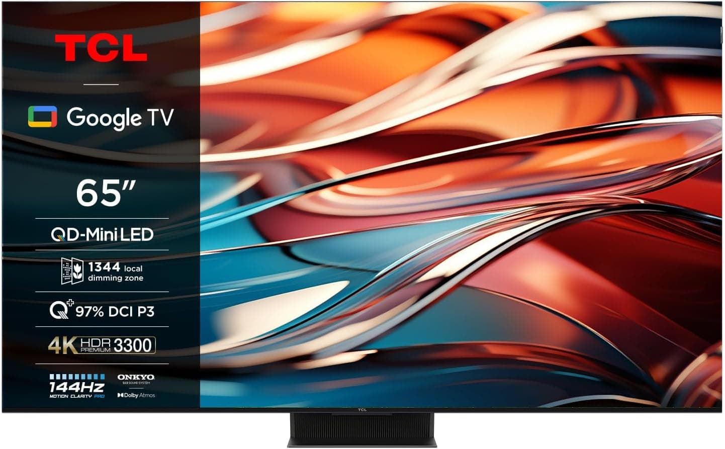 TCL Mini LED TV, QLED Pro, 4K HDR Premium 3300 nits, Smart TV Powered by Google TV (Dolby Vision & Atmos, sistema de som Onkyo 2.1.2, 144Hz Motion Clarity Pro)