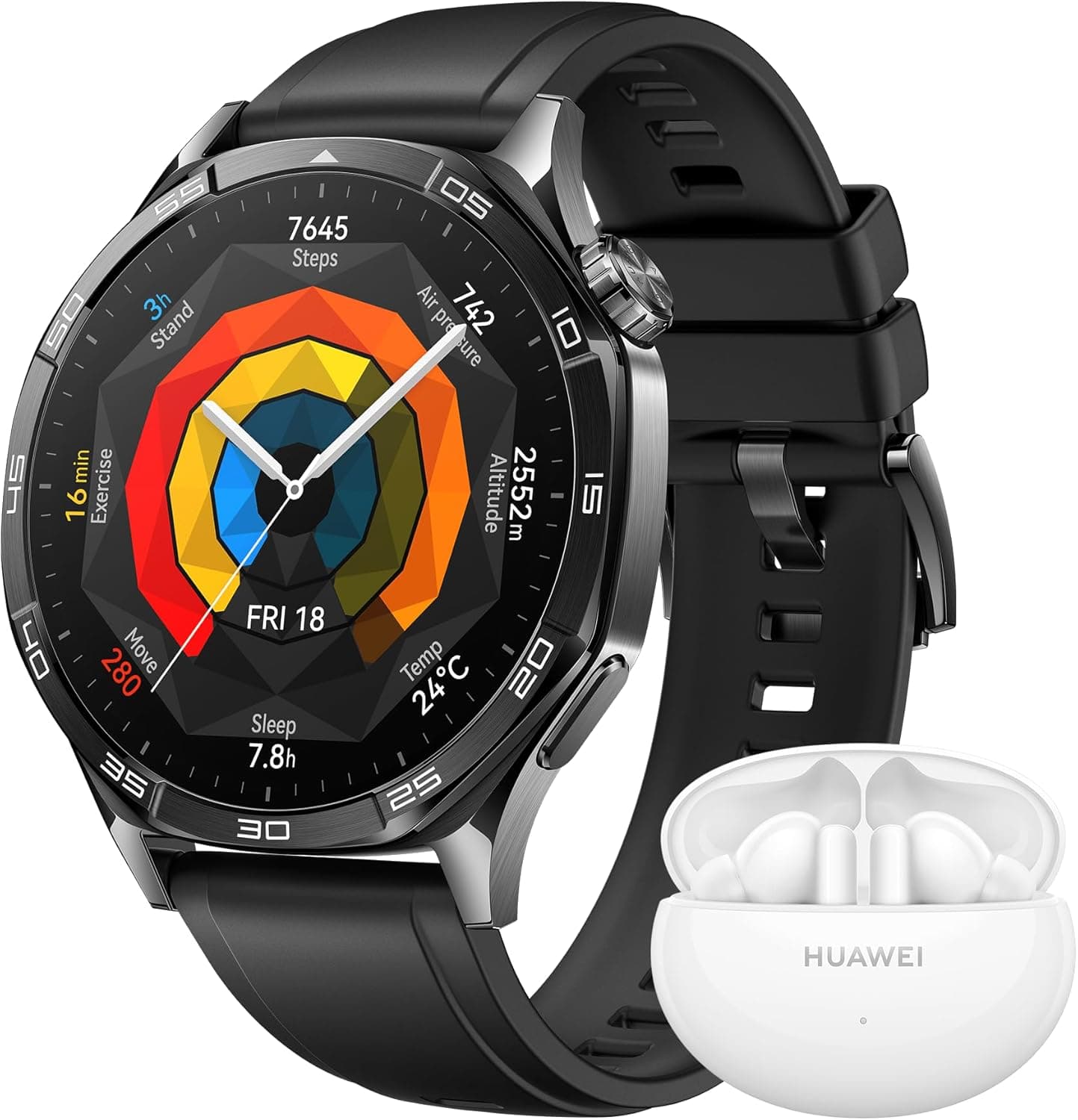 HUAWEI WATCH GT Smartwatch de 5 46 mm, silhueta com design sofisticado, experiência de corrida e ciclismo, acompanhamento de saúde, 14 dias de duração, iOS e Android, preto FreeBuds 5i branco