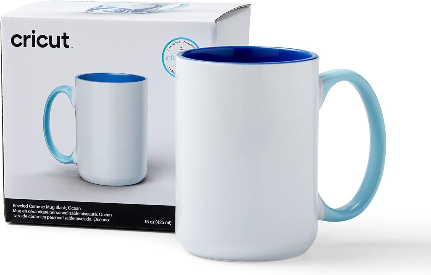 Cricut Cerâmica chanfrada em branco | Ocean | 425 ml (15 onças), 1 caneca de sublimação de tinta infusível, para uso com todas as máquinas de corte, 1 unidade (embalagem de 1), tamanho único