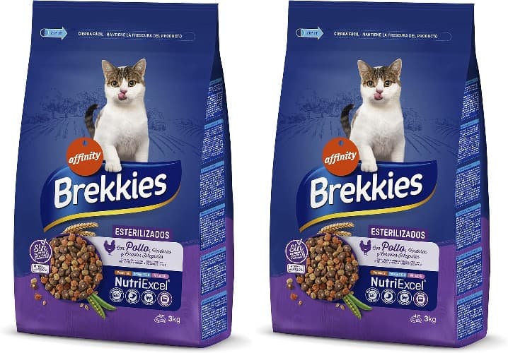 Brekkies Cat Food Sterilized | Ração seca para gatos esterilizados com frango e legumes 3 kg x2