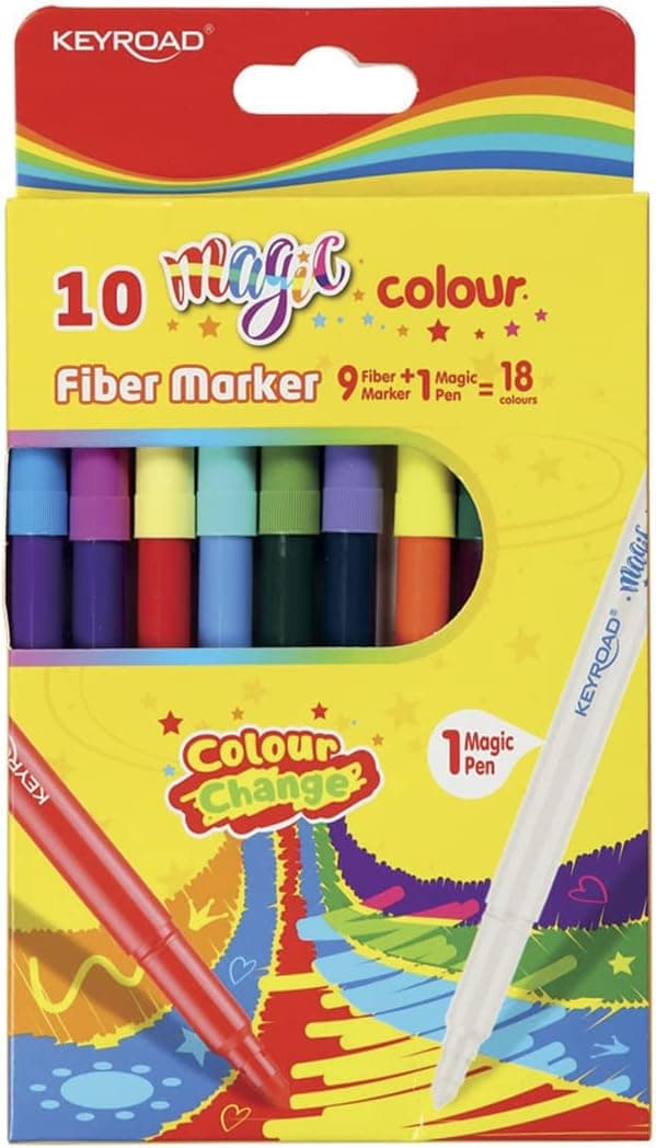 KEYROAD Marcadores de feltro escolar Magic Colour / 9 unidades e 1 unidade Magic = 18 cores/canetas / com orifício para pendurar/adultos e crianças/perfeito para trabalhos escolares