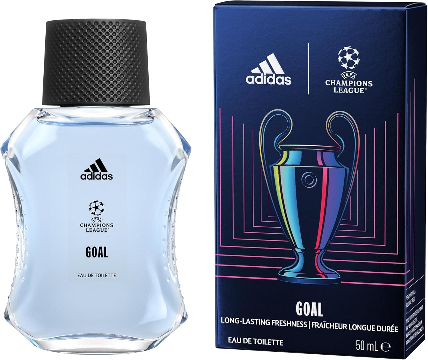 adidas UEFA Champions League Goal Edition Eau de Toilette, fragancia fresca de larga duración, con aceites esenciales naturales para hombres, 50 ml