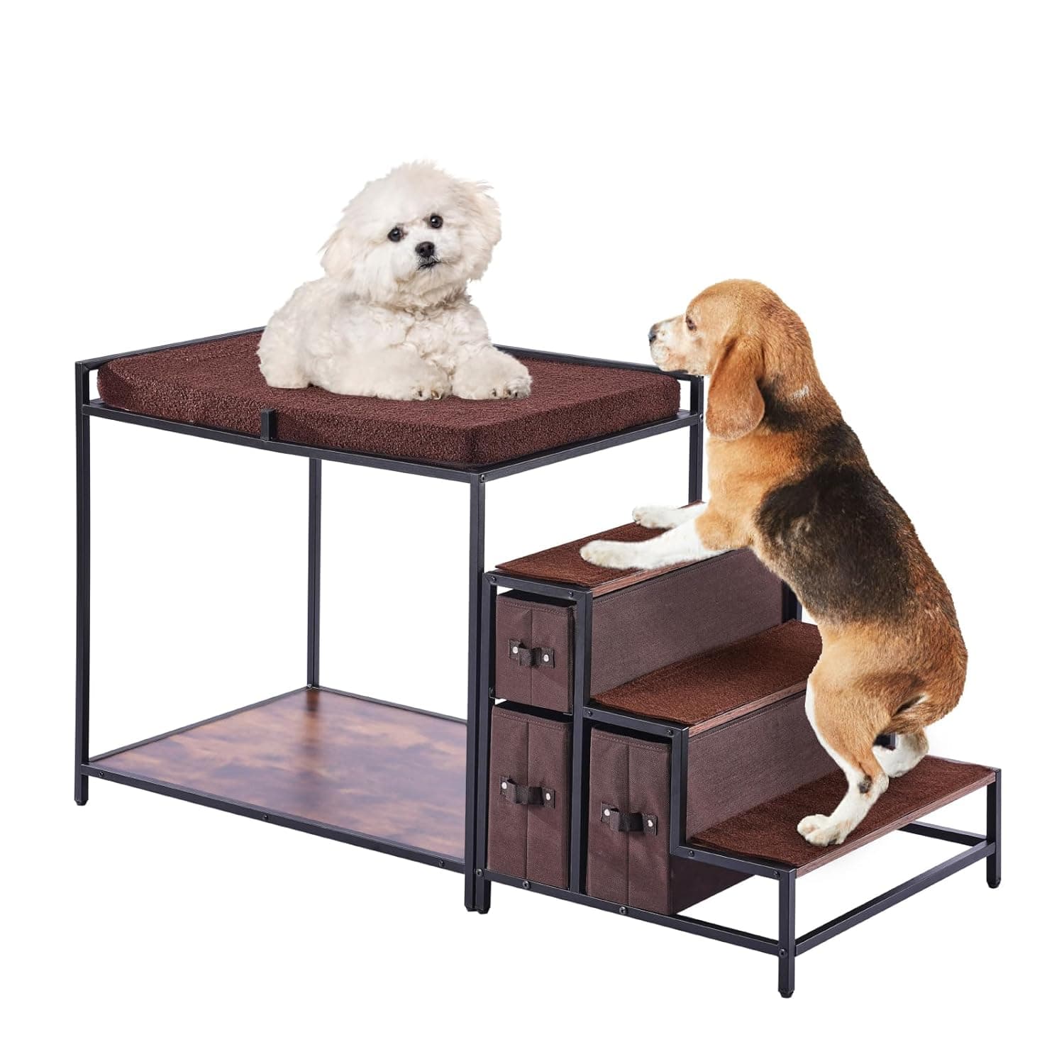 VEVOR Beliche para animais de estimação com escadas de 1245 x 500 x 660 mm, cabide para janela para cães ou gatos, com espaço de armazenamento para uso interno, casa, perto de cama e janela, castanho