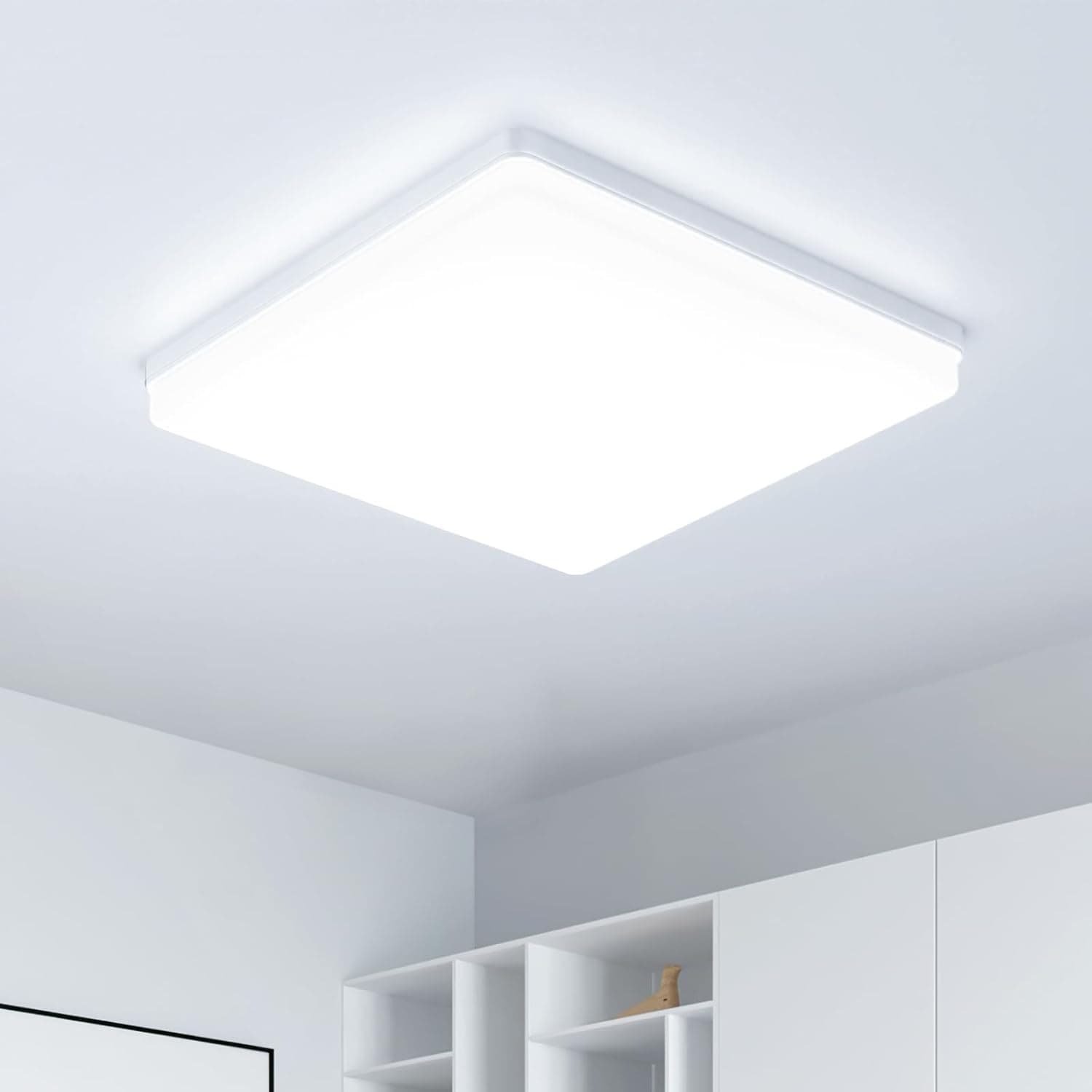 kuwork Candeeiro de teto LED 48 W: 30 cm candeeiro LED teto 6500 K, 4800 LM painel de teto LED para quarto cozinha corredor casa de banho sala de estar, branco, quadrado