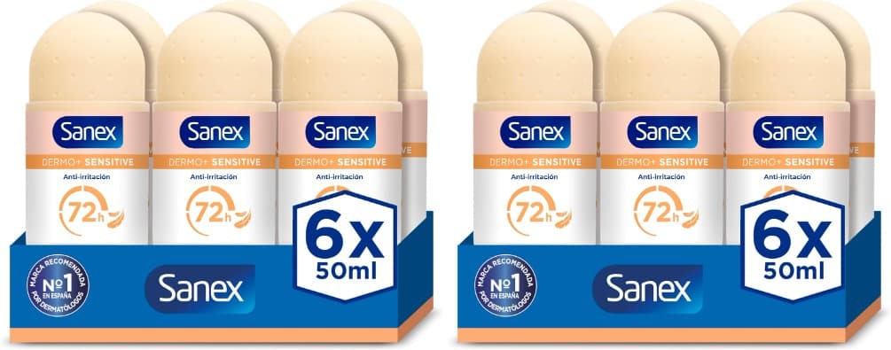 Sanex Dermo Sensitive Desodorante anti-respirável Roll-On 72 horas 50 ml, proteção eficaz contra o suor e o mau odor, dermatologicamente testado, contém 0% álcool - suave com pele sensível