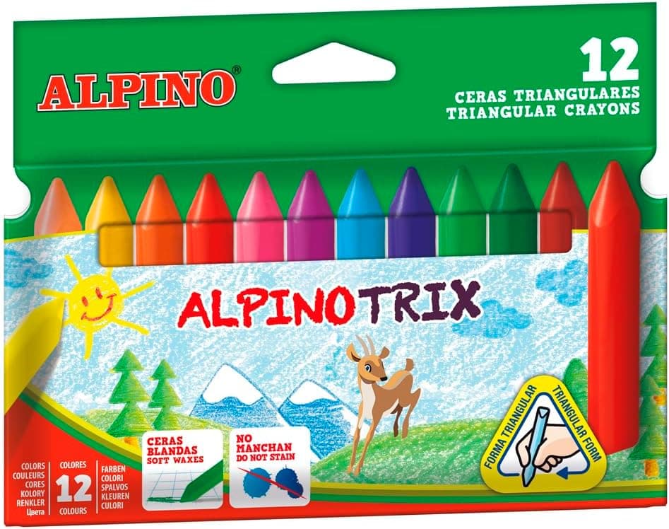 Alpino - Estojo de 12 ceras coloridas AlpinoTrix | formato triangular | longa duração e resistência, Diversidade de cores, criatividade sem limites | estojo cera