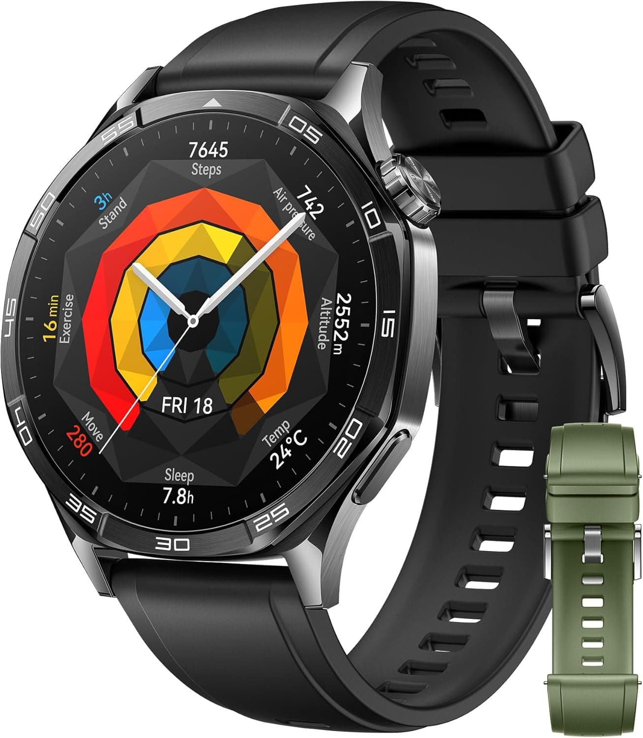 HUAWEI Watch GT 5 46 mm preto correia de fluoroelastómero EasyFit 3 verde abeto (46 mm)