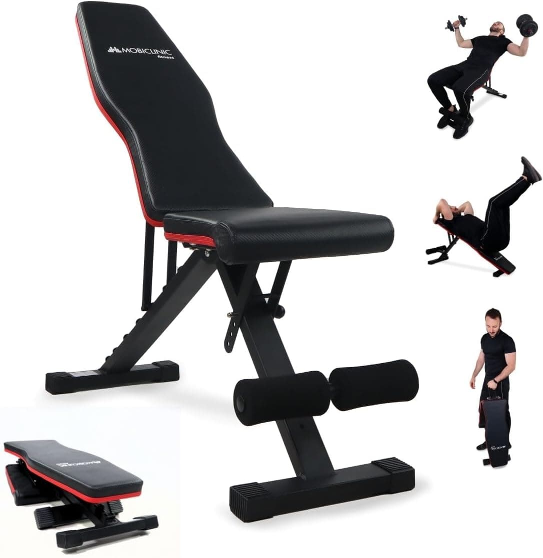 Mobiclinic® fitness, banco de musculação, dobrável, suporta 200 kg, assento e encosto reguláveis, Flexfit, multifunções, pesas, treina corpo inteiro, resistente estável, ginásio em casa