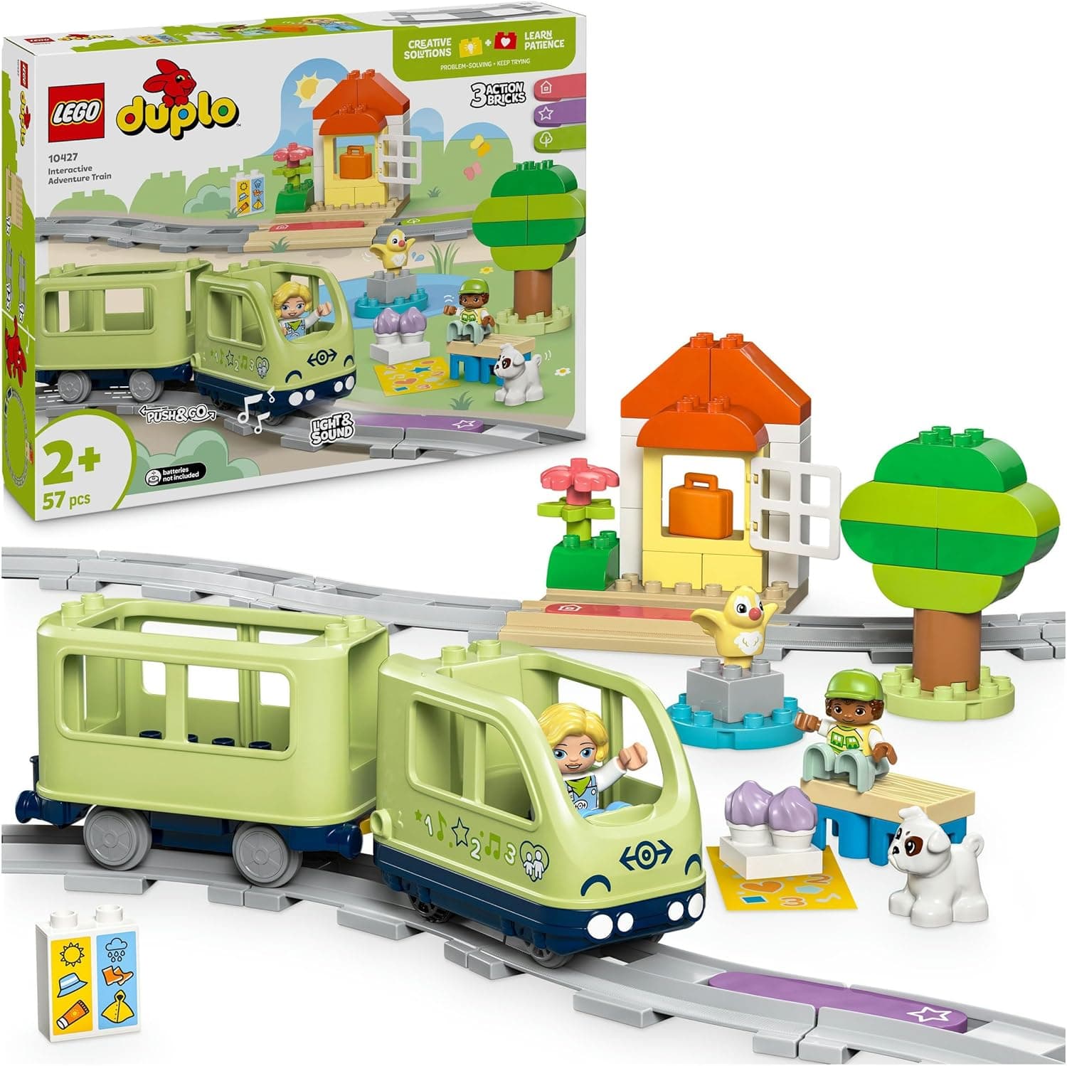 LEGO Duplo Minha Cidade – Aventura Ferroviária Interativa, Brinquedo Montessori de Construção com Trilhos e Comboio, Jogo Educativo com Luzes e Sons para Crianças a partir dos 2 Anos, 10427