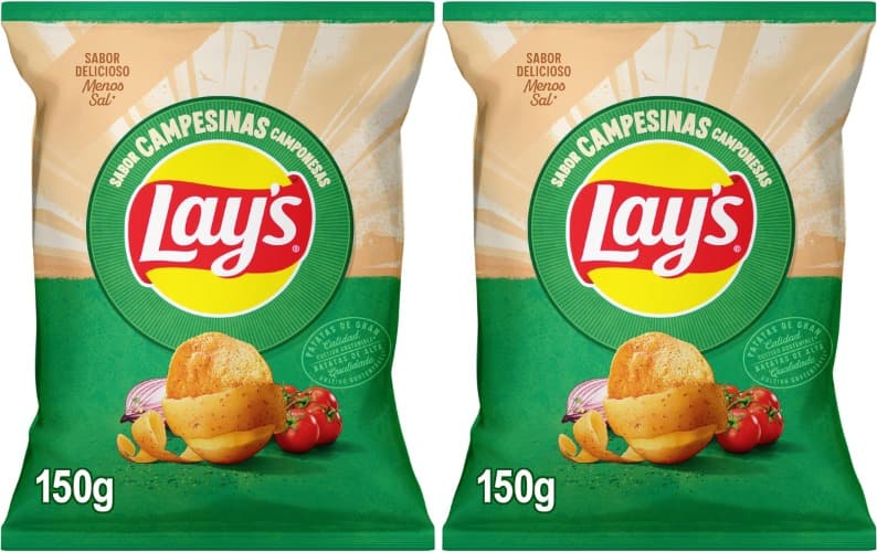 Lay's Campesinas, Patatas Fritas de cultivos sostenibles con sabores vegetales, Producto de Aperitivo, bolsa individual, 150g