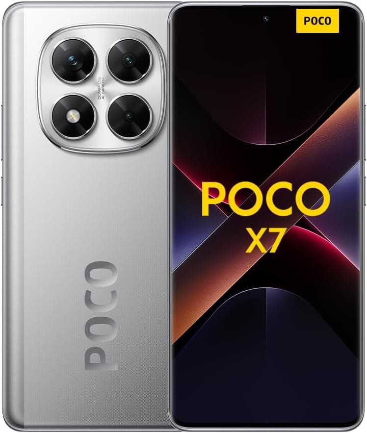 Xiaomi POCO X7 Smartphone de 8 + 256 GB, ecrã CrystalRes 1,5 K AMOLED curva, MediaTek Dimensity 7300-Ultra, câmara de 50 MP, carregamento turbo de 45 W, carregador não incluído, prata
