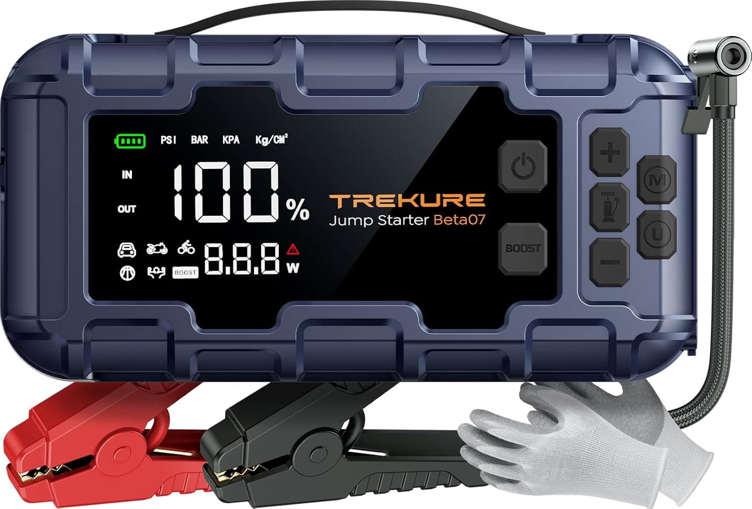 REKURE 8 em 1 6000 Arrancador de baterias de carro, PD 45 W arranque de carros com compressor de ar de 160 PSI (para All Gas ou 12 l gasel), iniciador com ecrã grande LCD e luvas isolantes