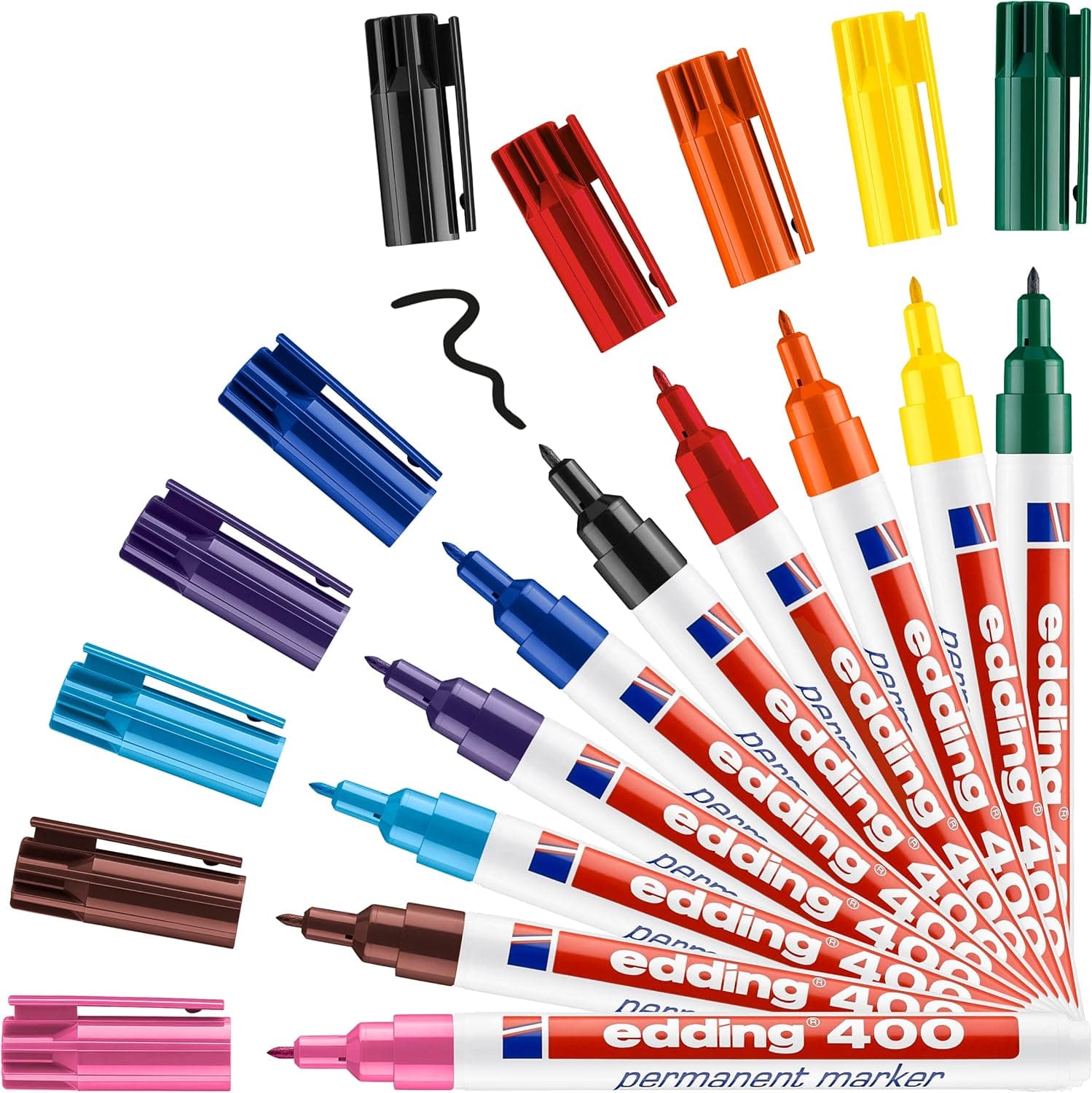 edding 400 Marcador permanente Multicor - 10 marcadores - ponta fina redonda 1 mm, impermeável, de secagem rápida, marcadores indeléveis, para cartão, plástico, madeira, metal, vidro