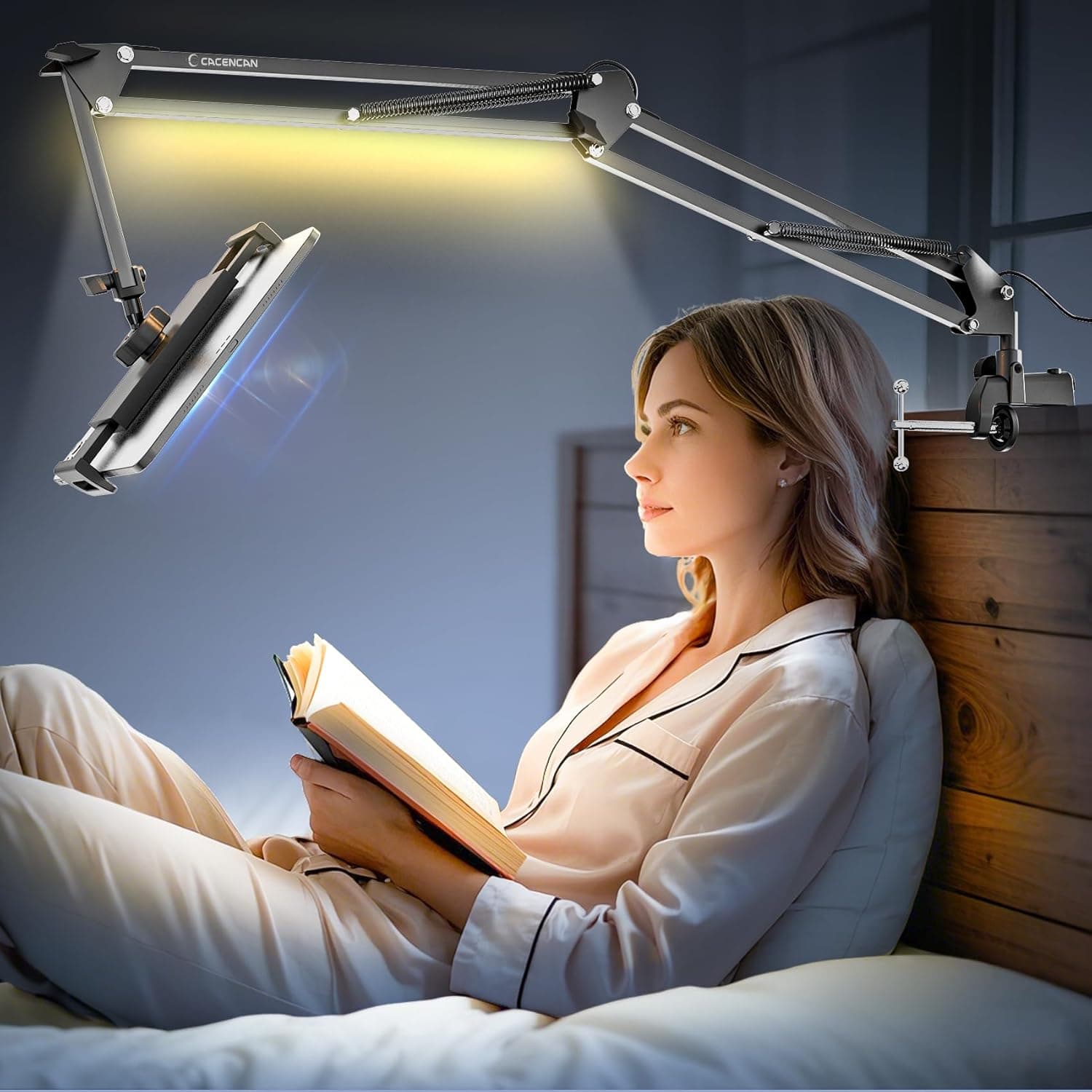 CACENCAN | Suporte universal para tablet com lâmpada e rotação 360° para cama