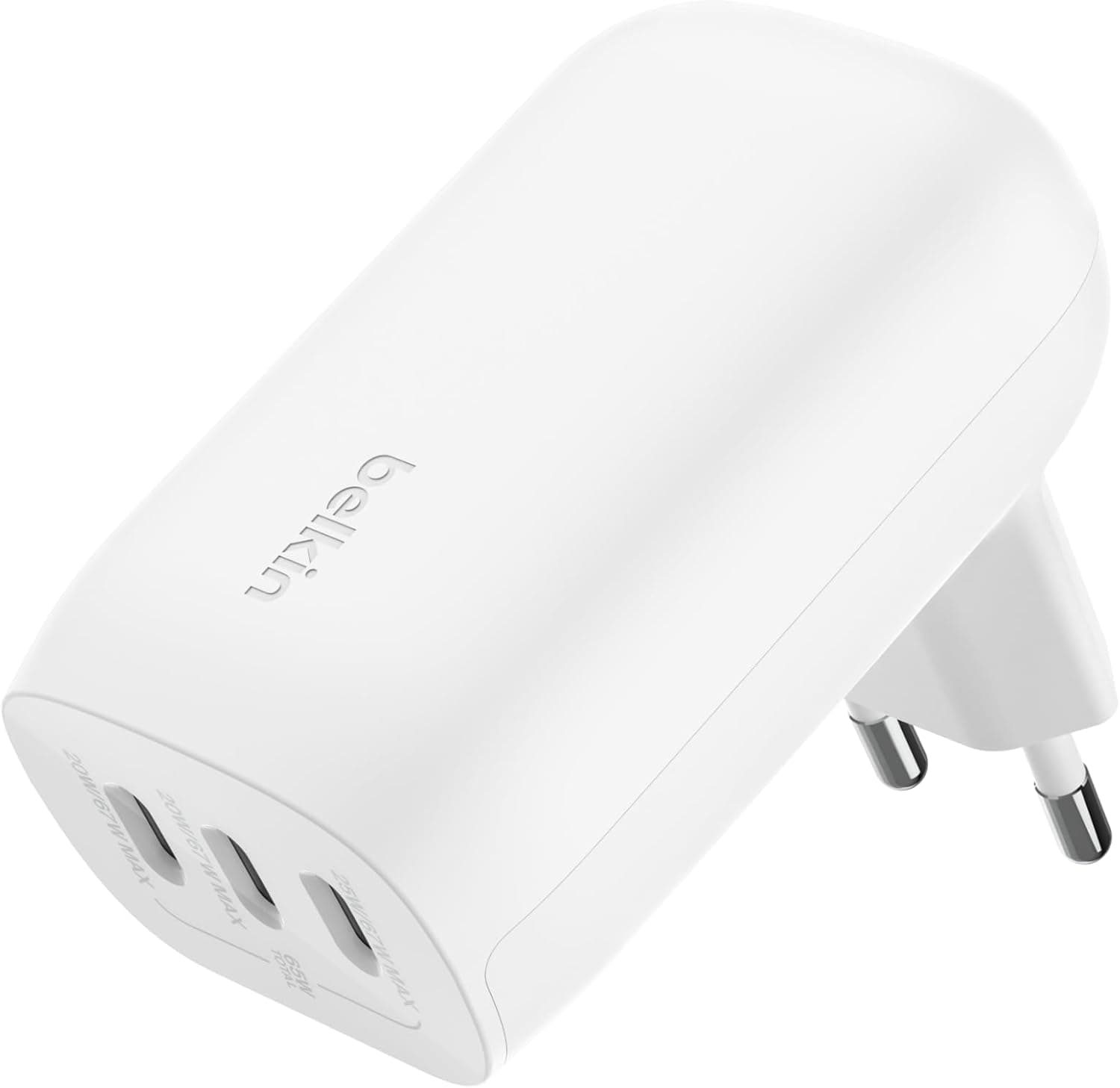 Belkin Carregador de parede com 3 portas USB-C e PPS de 67 W BoostcCharge Pro, carregamento rápido USB-C PD 3.1 para iPhone 16, 15, MacBook Pro, AirPods, Galaxy e outros com Power Delivery, branco