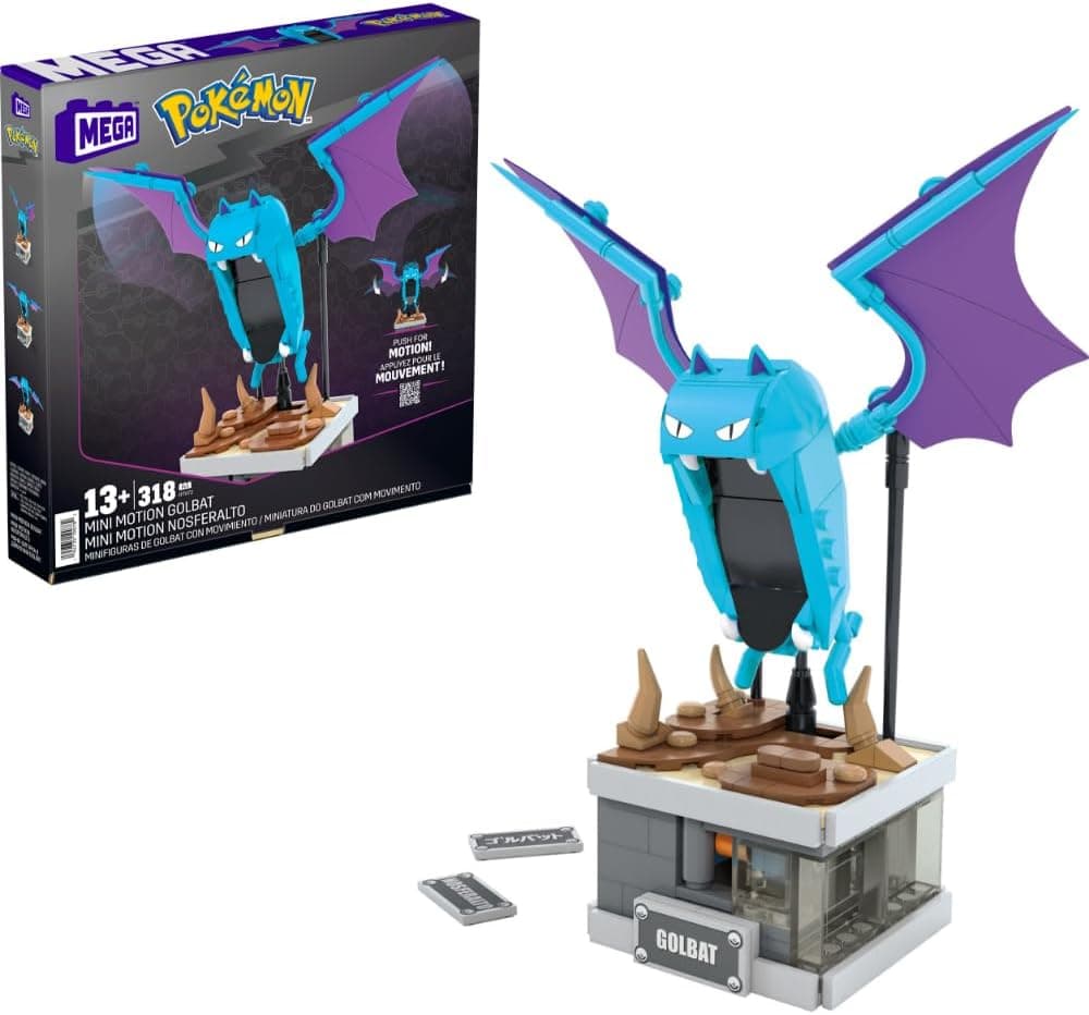 Mega Pokemon Golbat Mini com movimento de asas 318 blocos de construção, brinquedo para colecionadores 13 anos (Mattel HTH72)