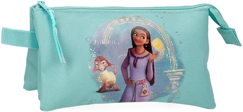 Disney Estojo escolar, estojo infafntil, feito de poliéster, compartimento triplo para melhorar a organização, tamanho ideal para ser usado na mochila, com alça lateral