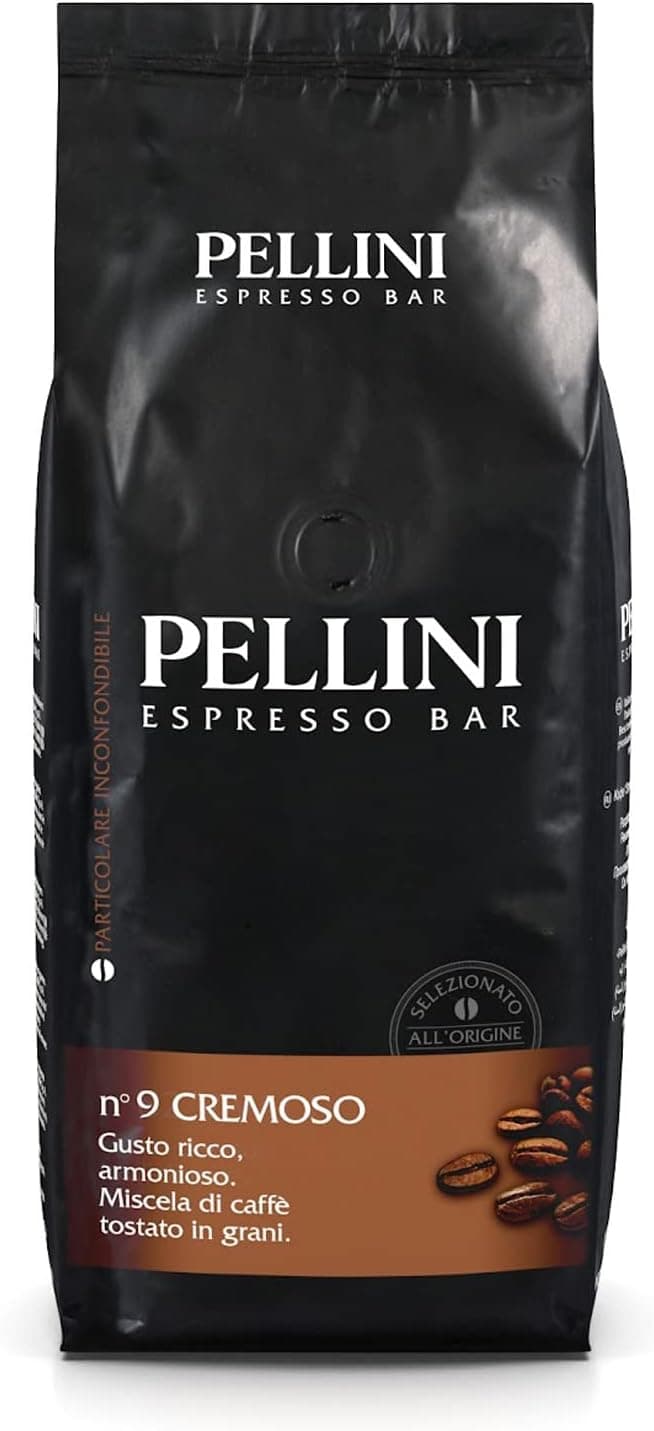 Pellini N.9 Cremoso, café em grão para expresso 1 kg, mistura de arábica e robusta de sabor rico e harmonioso, torrada média