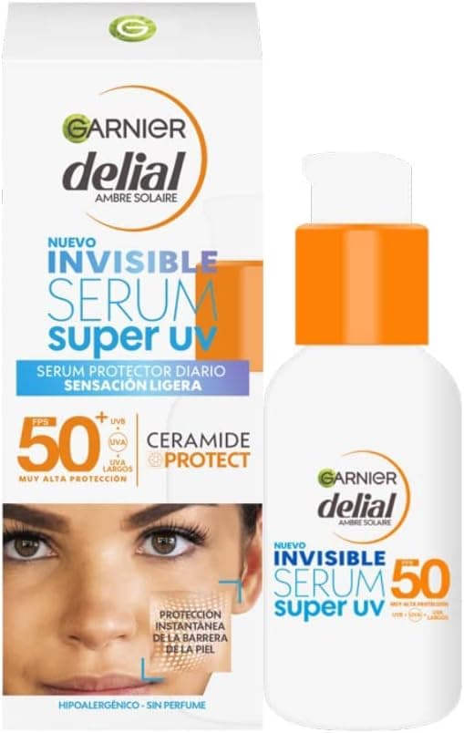 Garnier Delial Super UV Ceramide Protect | Sérum facial invisível com proteção solar FPS50+ sem perfume, 30 ml