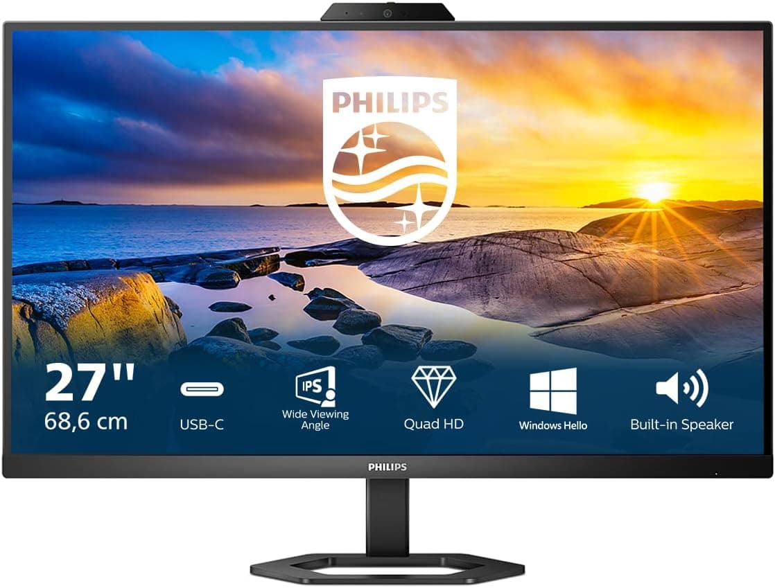 Philips 27E1N1600AE Monitor QHD de 27 polegadas, alto-falante, altura regulável (2560 x 1440, 100Hz, HDMI 1,4, USB-C (65 W PD), hub USB) preto