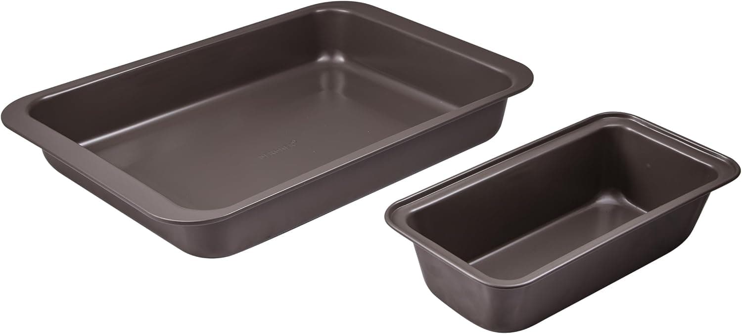 BERGNER BAKING LOVERS Conjunto de 2 peças de forno em aço de carbono, inclui moldes de 42 x 29 x 6 cm e 27,5 x 14 x 6,8 cm - Ilag essencial de 2 camadas - design chocolate - livre de PFOA