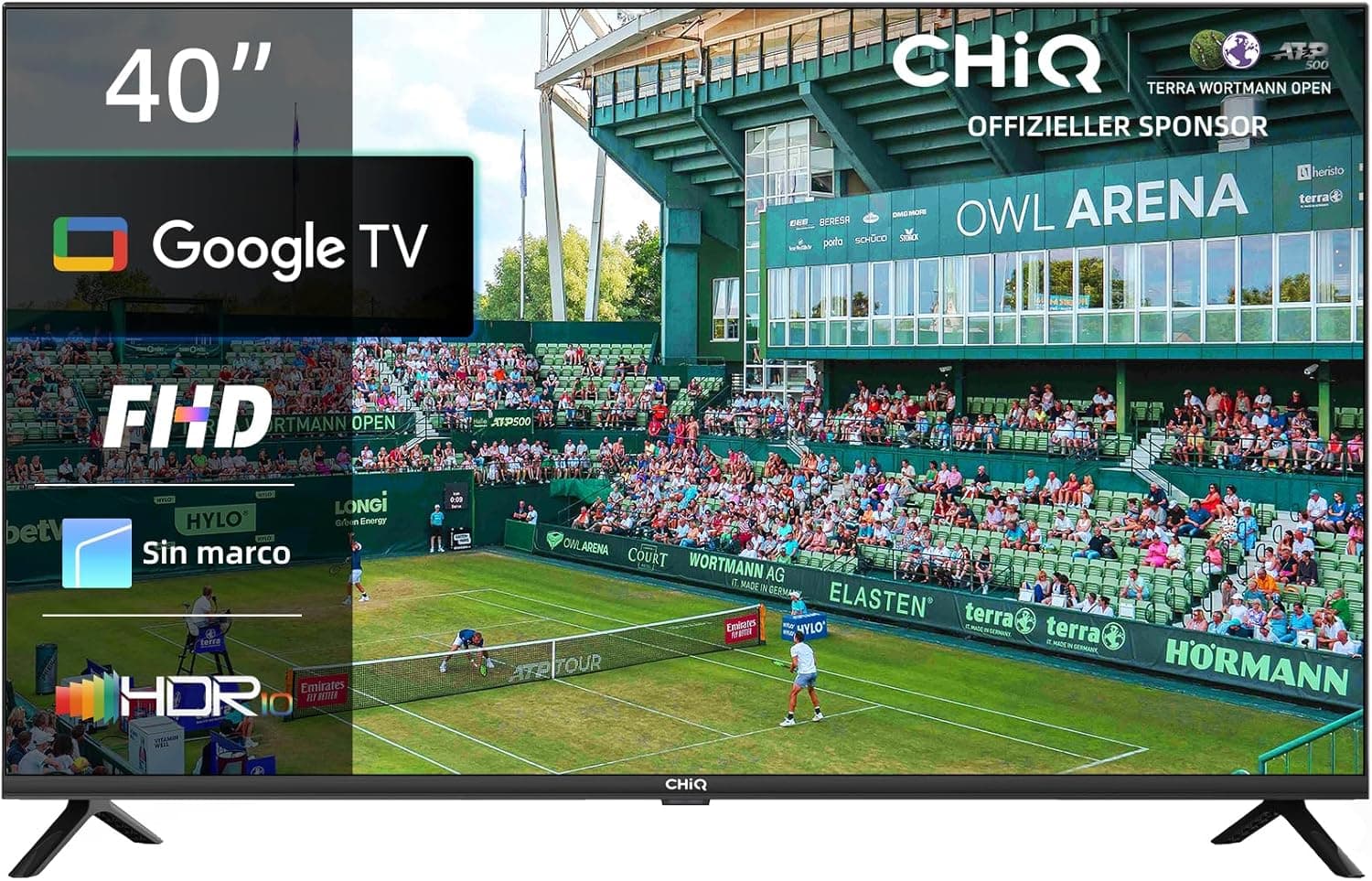 CHiQ L40G7V Televisor de 40 polegadas Google TV, FHD, design sem bordas, assistente do Google, Google Play, DVB-T2/S2/C, Wi-Fi 5G, Bluetooth, HDMI ARC, USB2.0 e Ci+ 