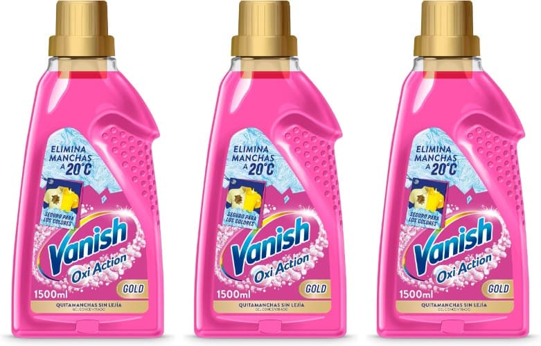 Vanish Oxi Action Gold Removedor de manchas multipoder para a roupa, elimina odores e evita descolorados, em gel, sem lixívia, 1500 ml x 3