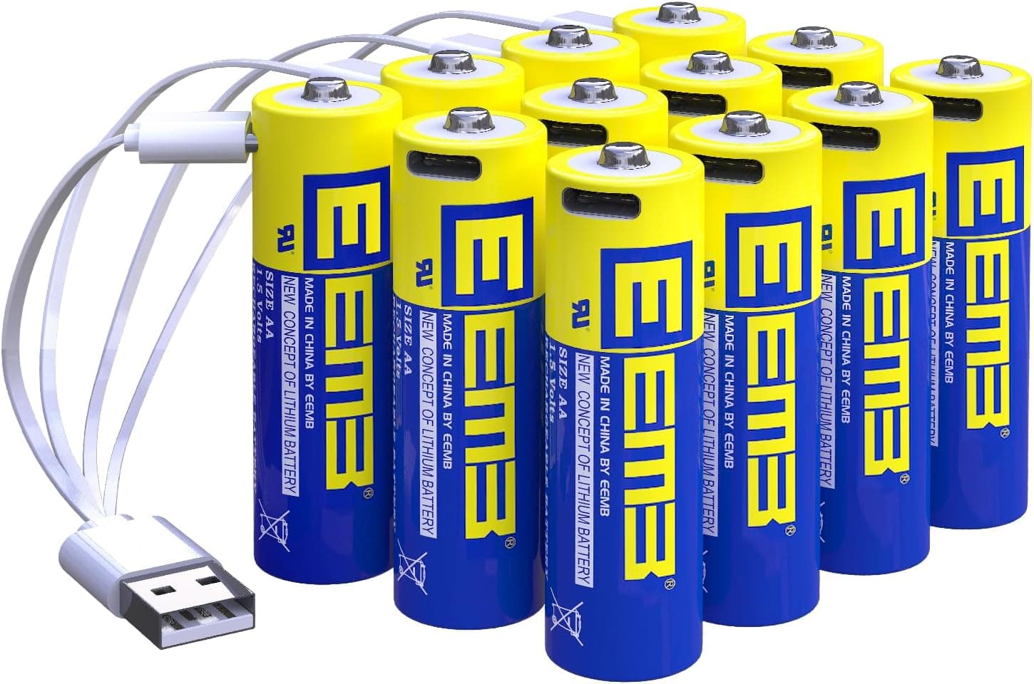 EEMB Baterias AA 12 pacotes de bateria recarregáveis AA baterias de lítio AA USB tipo C cabo de carregamento bateria de substituição 1,5 V 2600 mWh para Blink lanterna de câmara