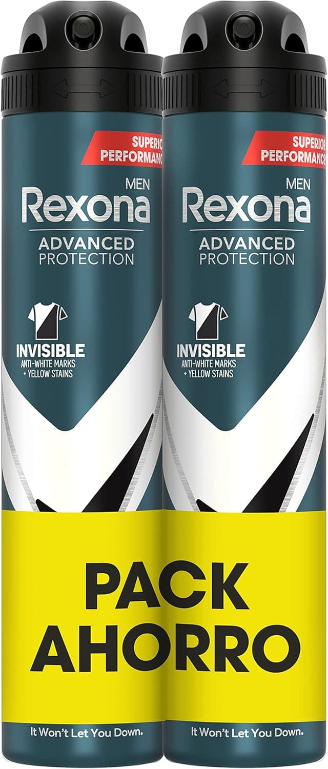 Rexona Desodorante aerossol proteção avançada 72 h invisível Black & White Pack poupança anti-respirável para homem 200 ml x 2