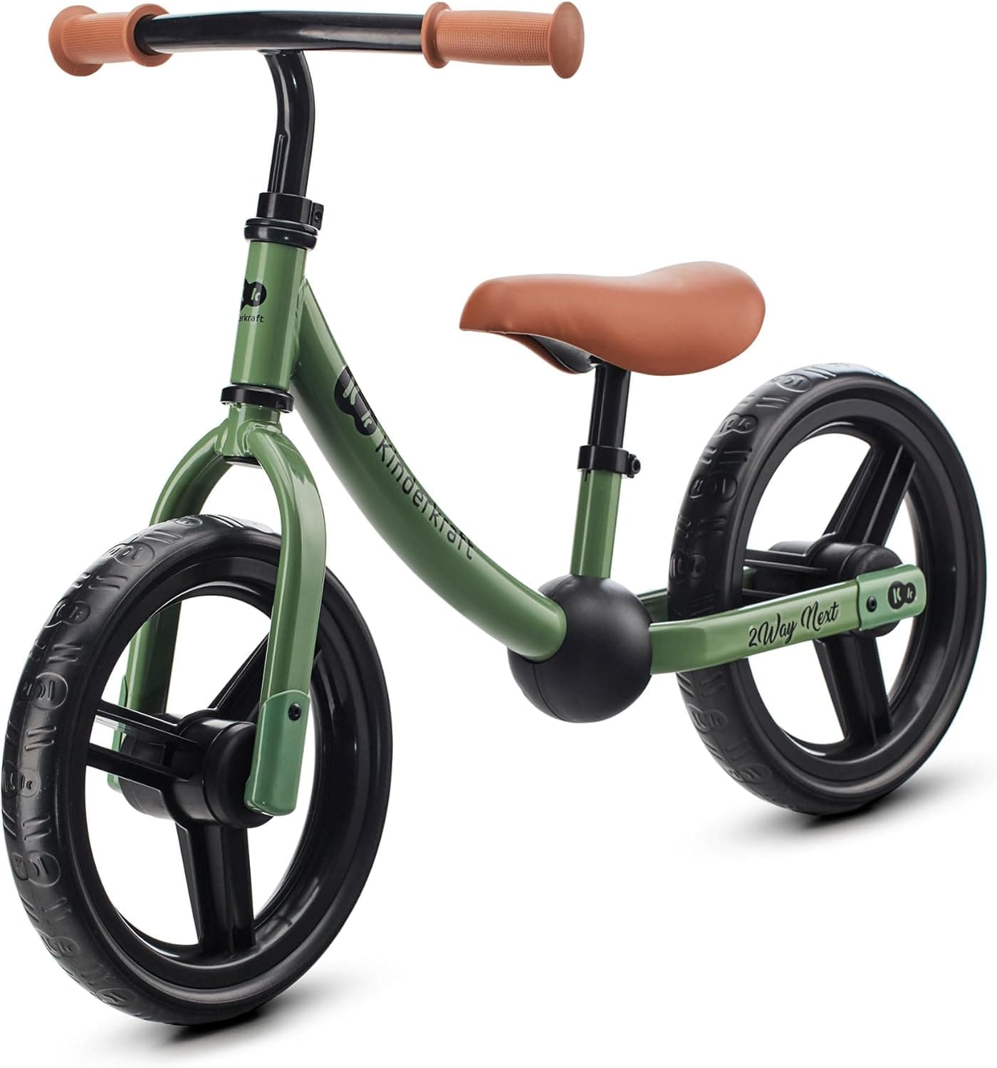 Kinderkraft, 2WAY NEXT Bicicleta sem pedais, bicicleta infantil, bicicleta para bebé, quadro baixo, regulável, selim suave, de 3 anos a 35 kg, verde