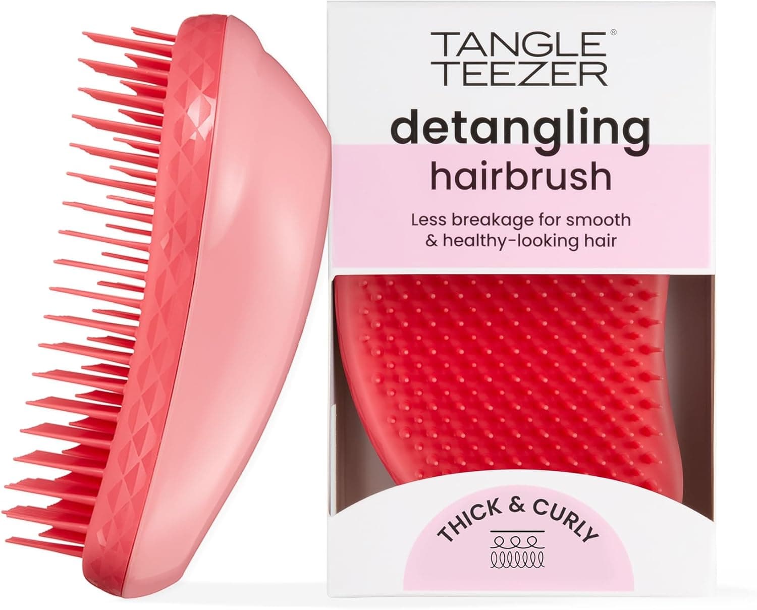Tangle Teezer | The Thick & Curly escova desembaraçadora | Adequado para as palmas das mãos | Adequado para cabelos húmidos e secos | Para obter caracóis sem encrespamento e super definidos | Lipstick
