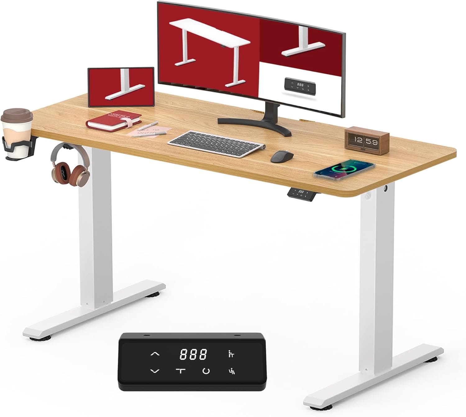 SANODESK QS1 110 x 60 cm mesa elétrica elevável com um painel inteiro mesa de elevação elétrica secretária regulável em altura telescópica bidirecional com controlo de memória