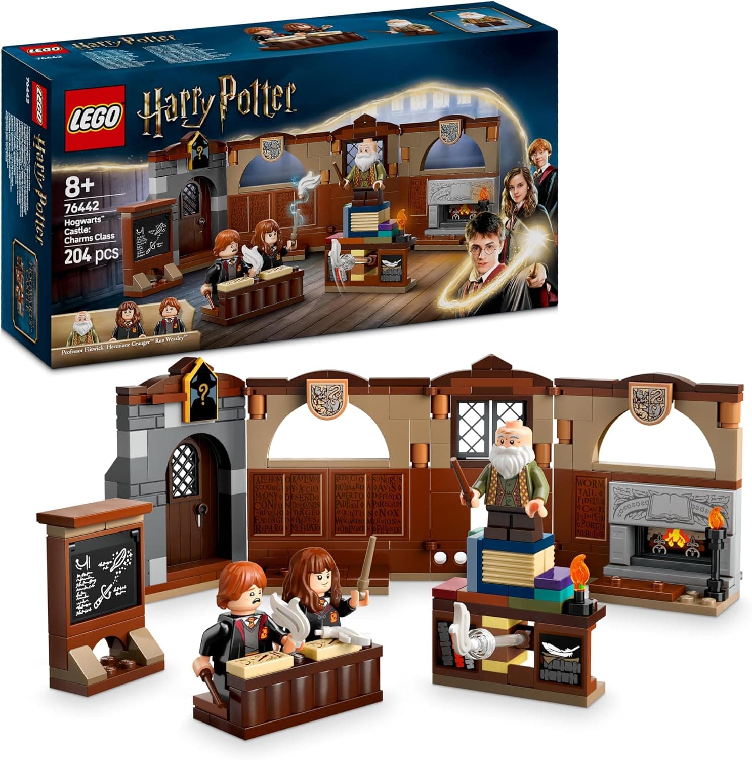LEGO Harry Potter Castelo de Hogwarts: Classe de encantamentos brinquedo de filme a pedra filosofal, minifiguras de Ron Weasley e Hermione Granger, presente para meninas e meninos de 8 anos ou mais