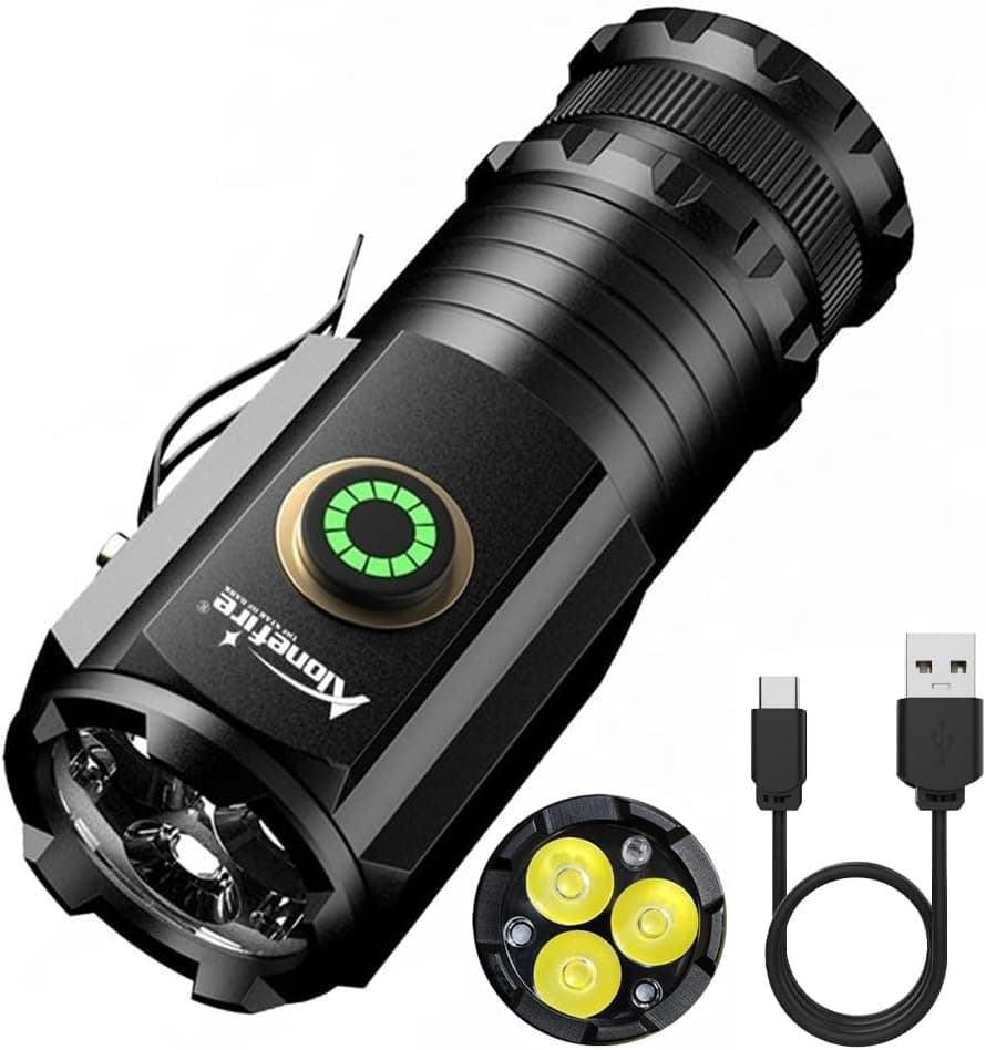 Alonefire X23 Mini lanterna pequena LED recarregável USB tipo C brilhante 5 modos luz de caneta portátil impermeável bateria de longa duração com íman de cauda, clipe, bateria para exterior, caça