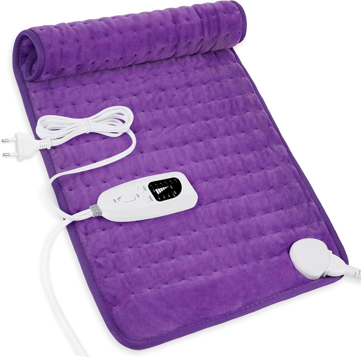 Manta elétrica lombar, manta elétrica para costas, pescoço, ombros e barriga com função de desligamento automático, flanela suave roxa, 30 x 60 cm